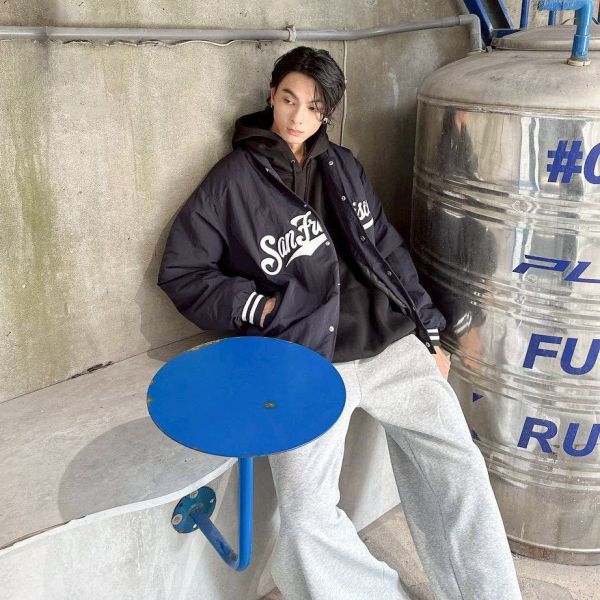 SanFrancisco肩章刺繡鋪棉棒球外套 