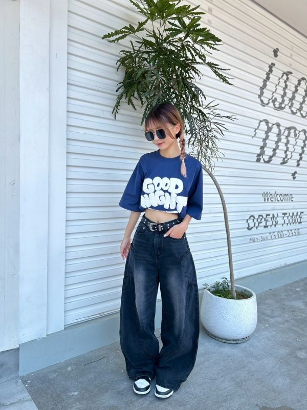 【現貨+預購】大口袋拼接牛仔彎刀褲 