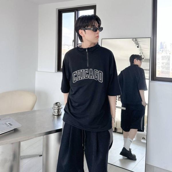 【線貨】CHICAGO立領撞色刺繡POLO衫 