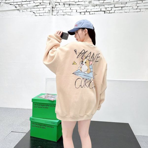 紙飛機柯基插畫刷毛大學Tee 