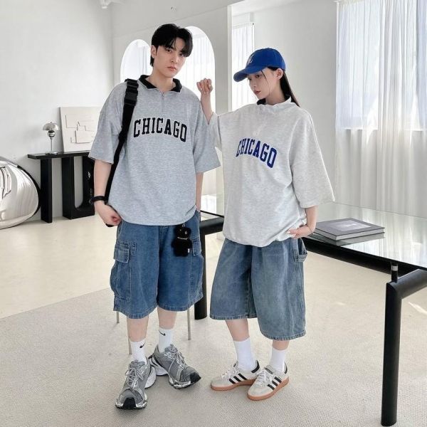 【線貨】CHICAGO立領撞色刺繡POLO衫 