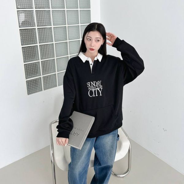 刺繡英字撞色領POLO衫 