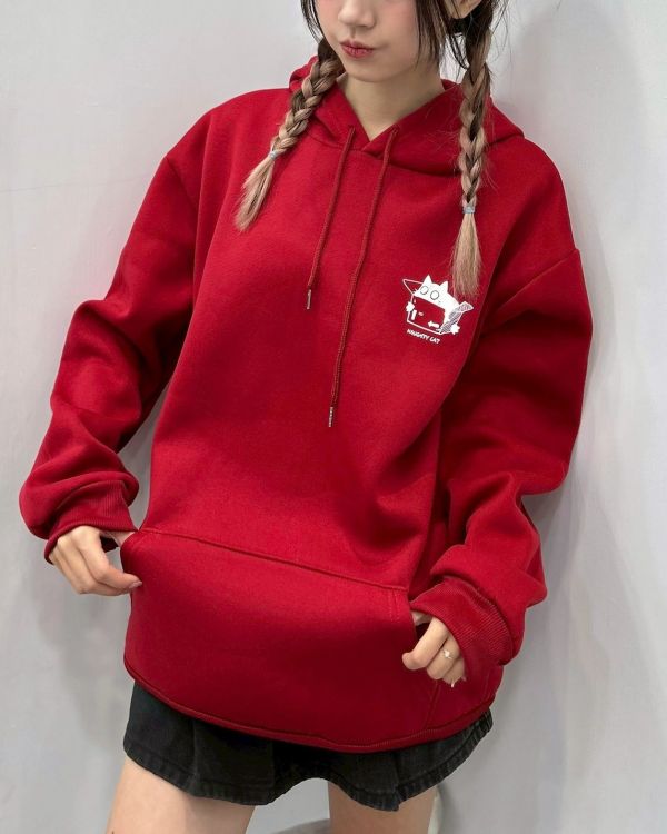 【現貨】紙箱貓咪刷毛帽Tee 