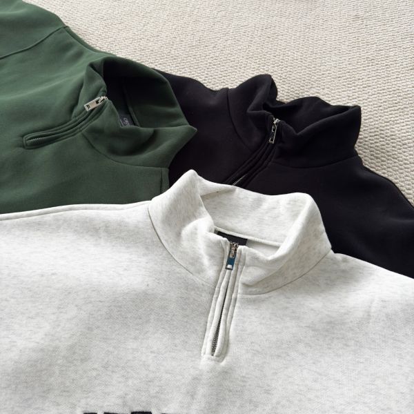 MERRIMACK半高領拉鏈刺繡刷毛大學Tee 