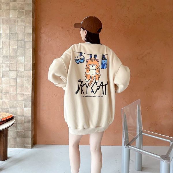 DRY CAT曬衣貓印花刷毛大學Tee 