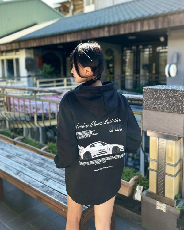 賽車英文刷毛帽Tee 