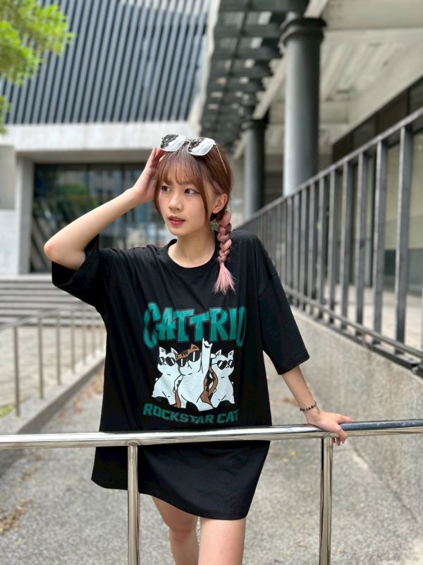 【現貨】CATTRIO 搖滾墨鏡貓印花Tee 