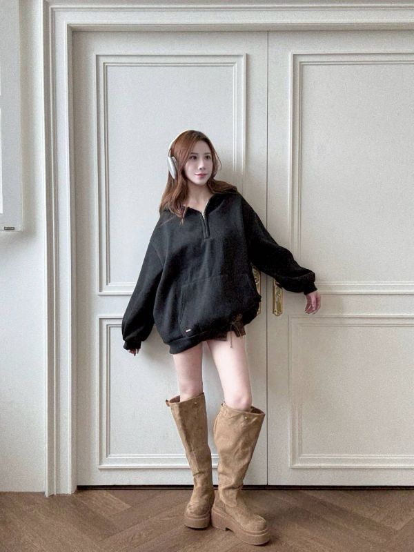 小金標拉鍊刷毛帽Tee 