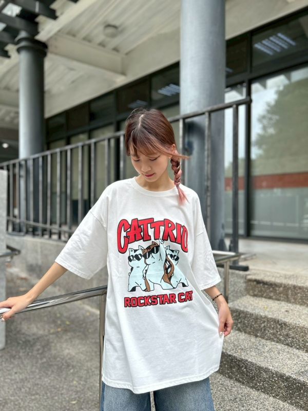 【現貨】CATTRIO 搖滾墨鏡貓印花Tee 