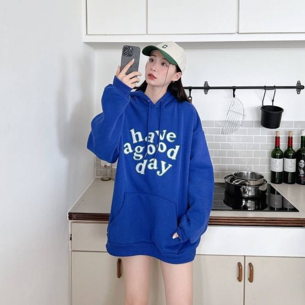 【現貨】have a good day刺繡刷毛帽Tee 