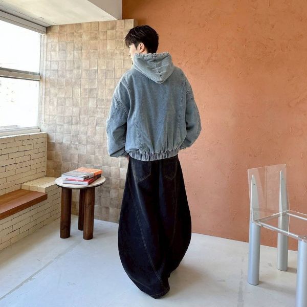 雙拉鍊羊羔毛鋪棉牛仔外套 