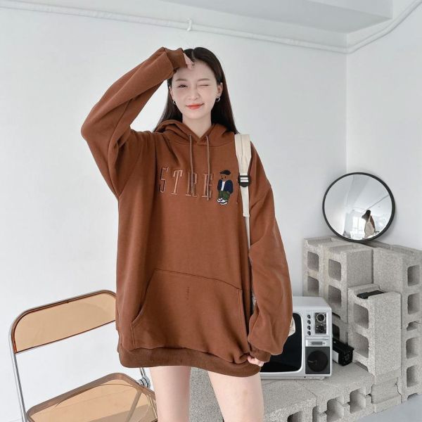 【現貨】刺繡STREET潮流熊刷毛帽Tee 