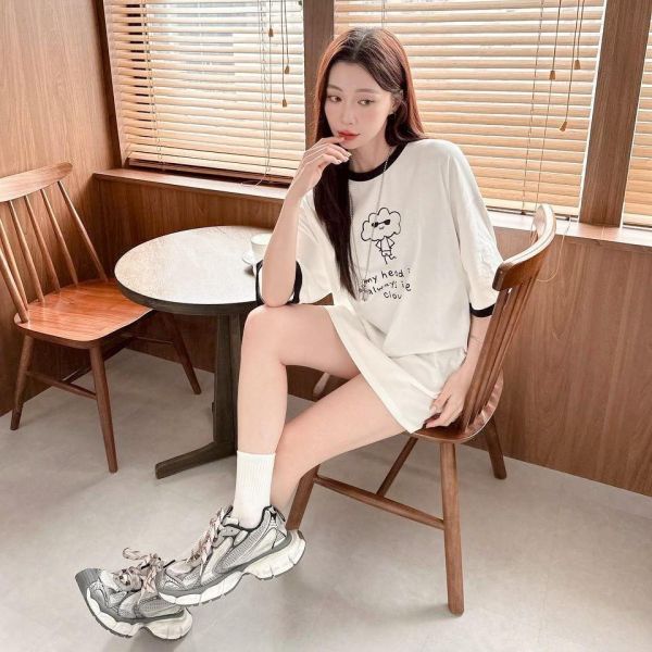 【現貨】墨鏡雲朵撞色螺紋短Tee 