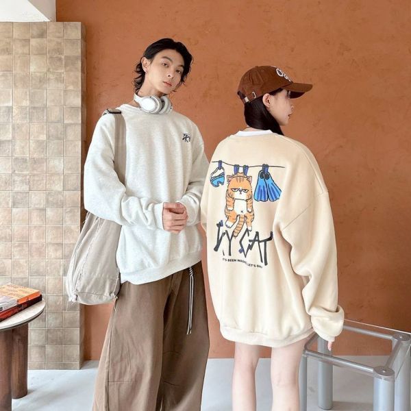 DRY CAT曬衣貓印花刷毛大學Tee 