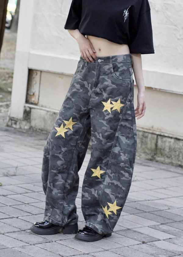 【炸街目光鎖定器】星芒迷彩彎刀褲 