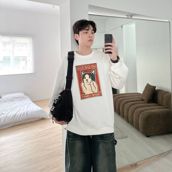 I DO中指貓印花大學Tee 