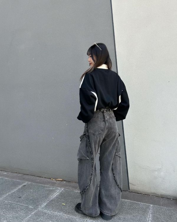 現貨【瘋搶炸裂神褲】抽鬚解構裂線彎刀褲 