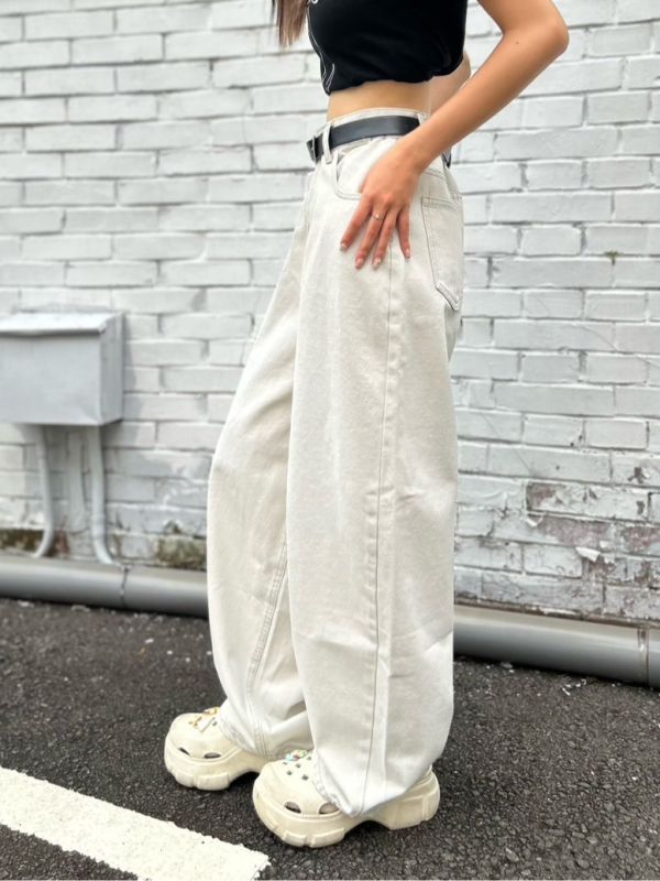 【現貨】水洗牛仔繭型闊腿褲 