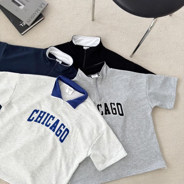 【線貨】CHICAGO立領撞色刺繡POLO衫 