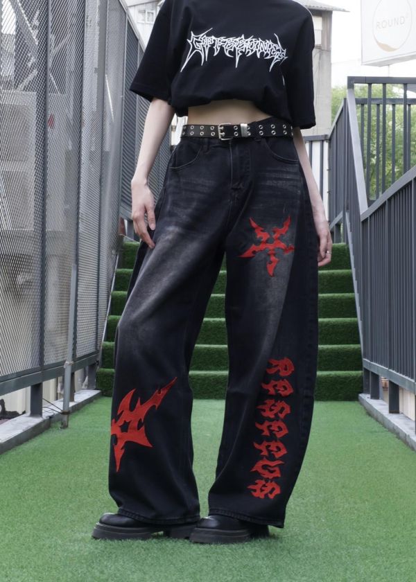 【現貨】赤焰刺繡圖騰牛仔褲 