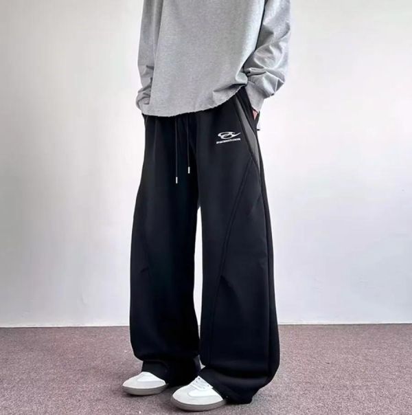 刺繡LOGO解構線條撞色直筒長褲 