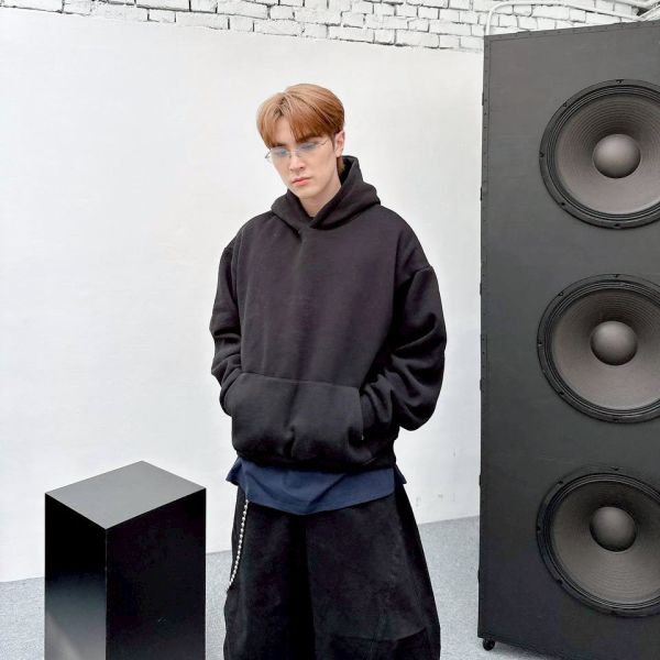 【現貨】短寬素色刷毛帽Tee 