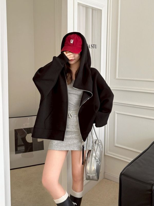 【自訂款新品】斜拉鍊寬版厚磅太空棉外套 