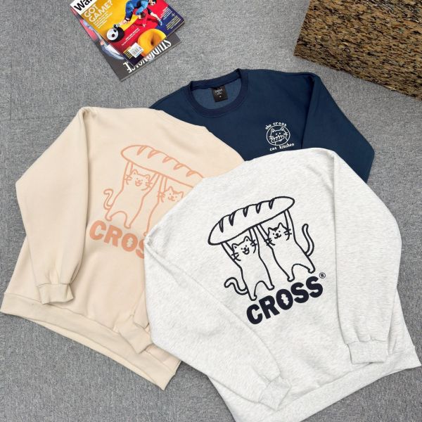 CROSS麵包貓咪刷毛大學Tee 