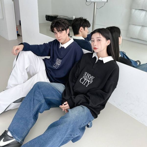 刺繡英字撞色領POLO衫 