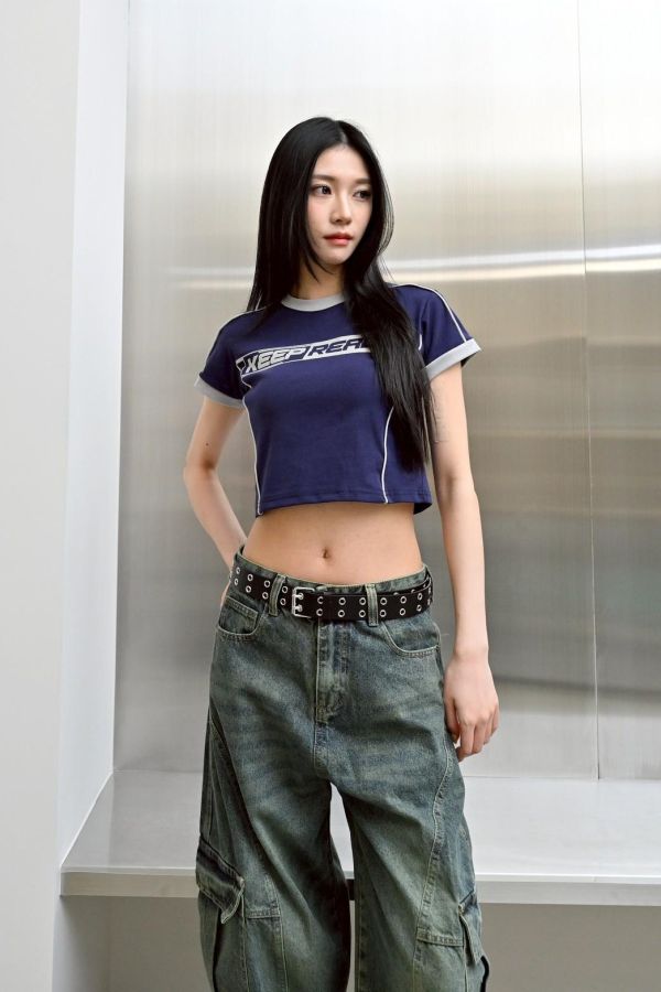 【現貨+預購】keep ready撞色織帶短版Tee 