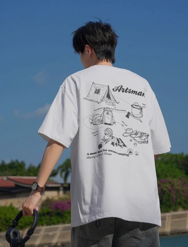 素描畫露營短Tee 