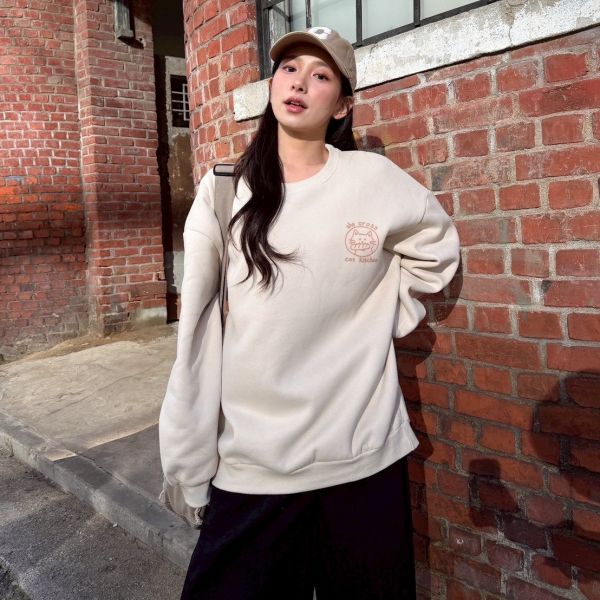 CROSS麵包貓咪刷毛大學Tee 