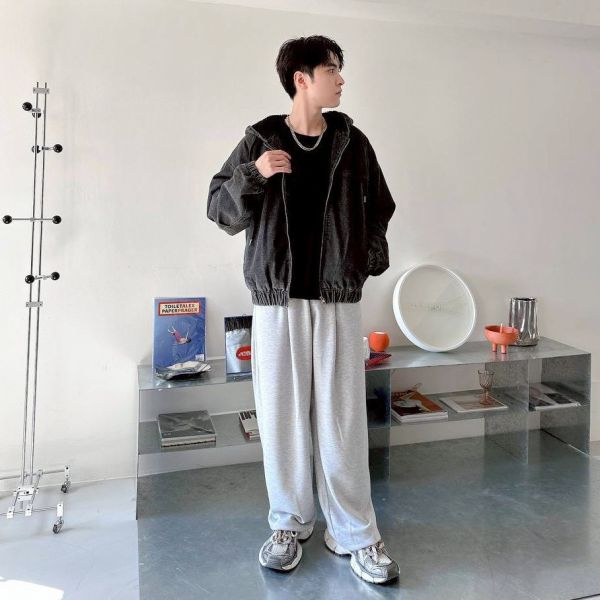 雙拉鍊羊羔毛鋪棉牛仔外套 