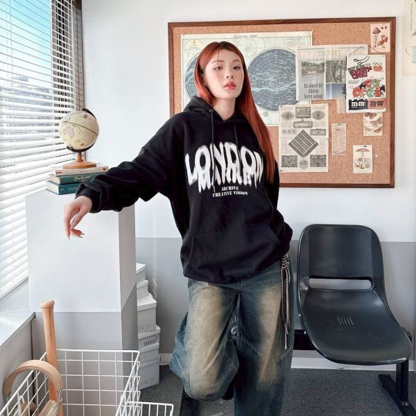 LONDON水墨印花刷毛帽Tee 