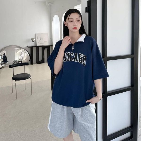 【線貨】CHICAGO立領撞色刺繡POLO衫 
