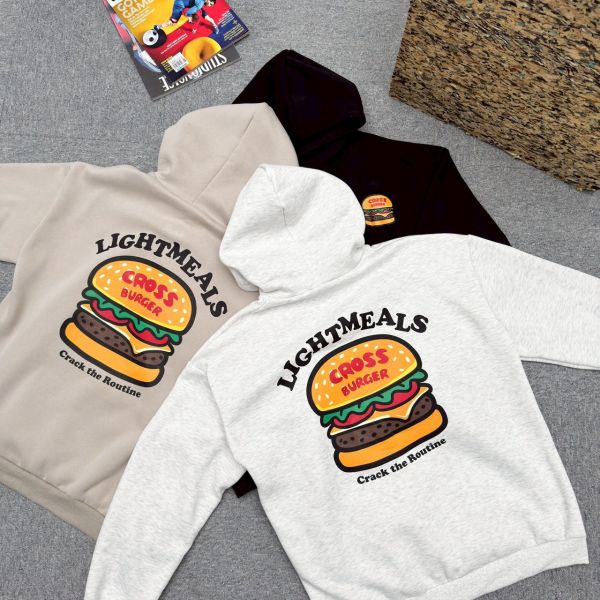 CROSS BUGER印花刷毛帽Tee 