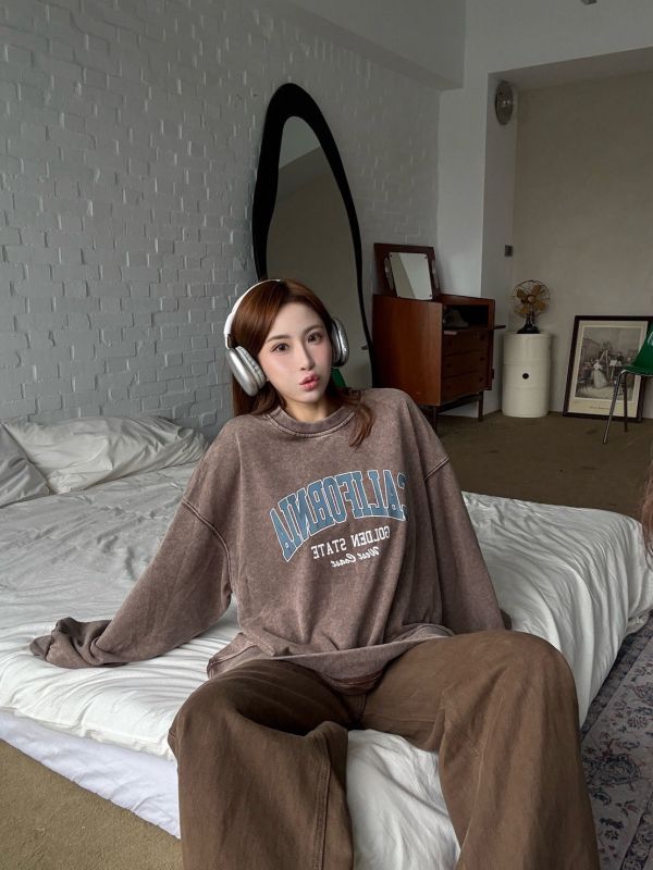 水洗復古字母印花厚磅大學Tee 