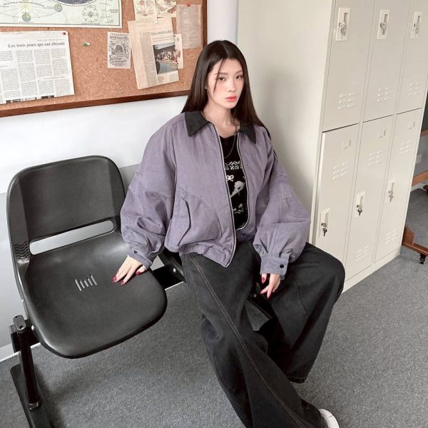 斜紋布廓形鋪棉外套 