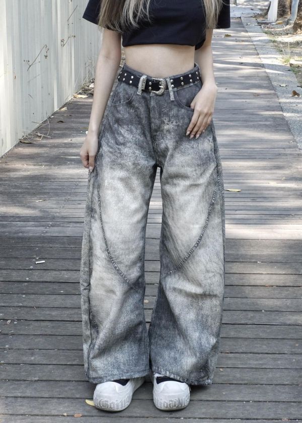 現貨【腿型升級器】美式髒染水洗彎刀褲 