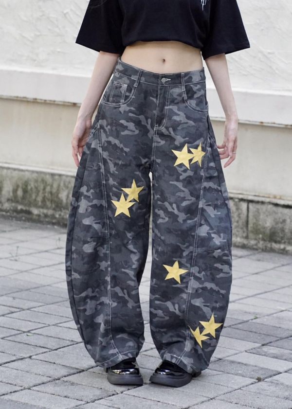 【炸街目光鎖定器】星芒迷彩彎刀褲 