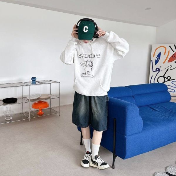 貼布加菲貓刷毛帽Tee 