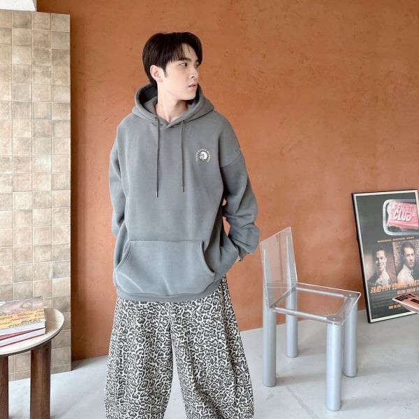 騎車男子印花刷毛帽Tee 