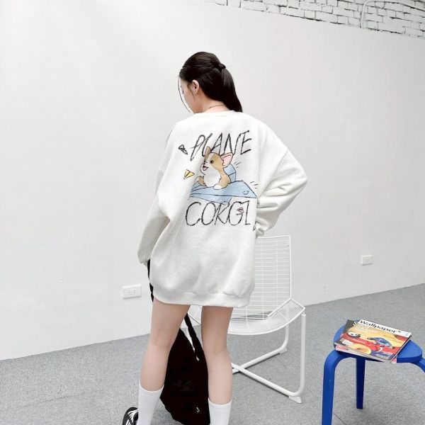 紙飛機柯基插畫刷毛大學Tee 