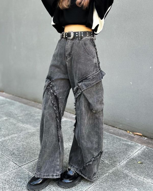 現貨【瘋搶炸裂神褲】抽鬚解構裂線彎刀褲 