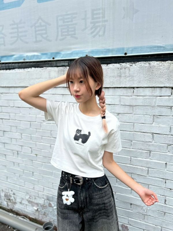 【現貨】波點黑貓短版上衣 