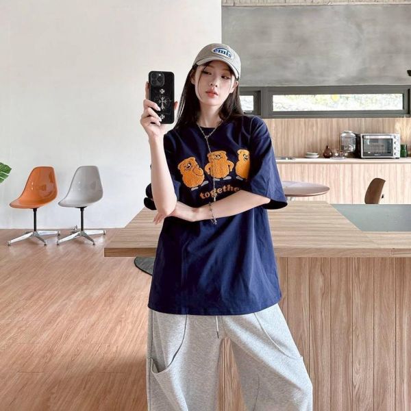 together毛巾刺繡小熊短Tee 