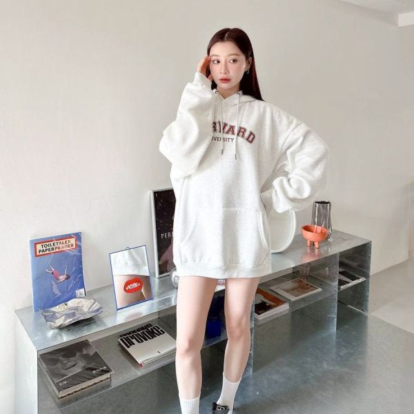 HARVARD英字印花刷毛帽Tee 