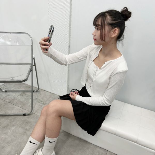 【現貨】前抓皺綁帶百褶短裙 