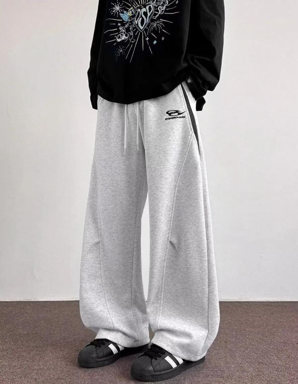 刺繡LOGO解構線條撞色直筒長褲 