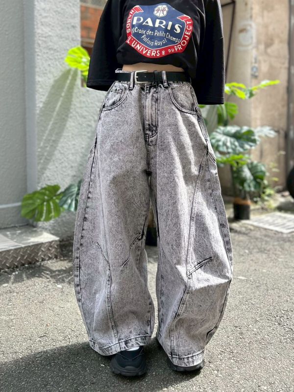 【現貨】迷霧灰感水洗刷色彎刀褲 